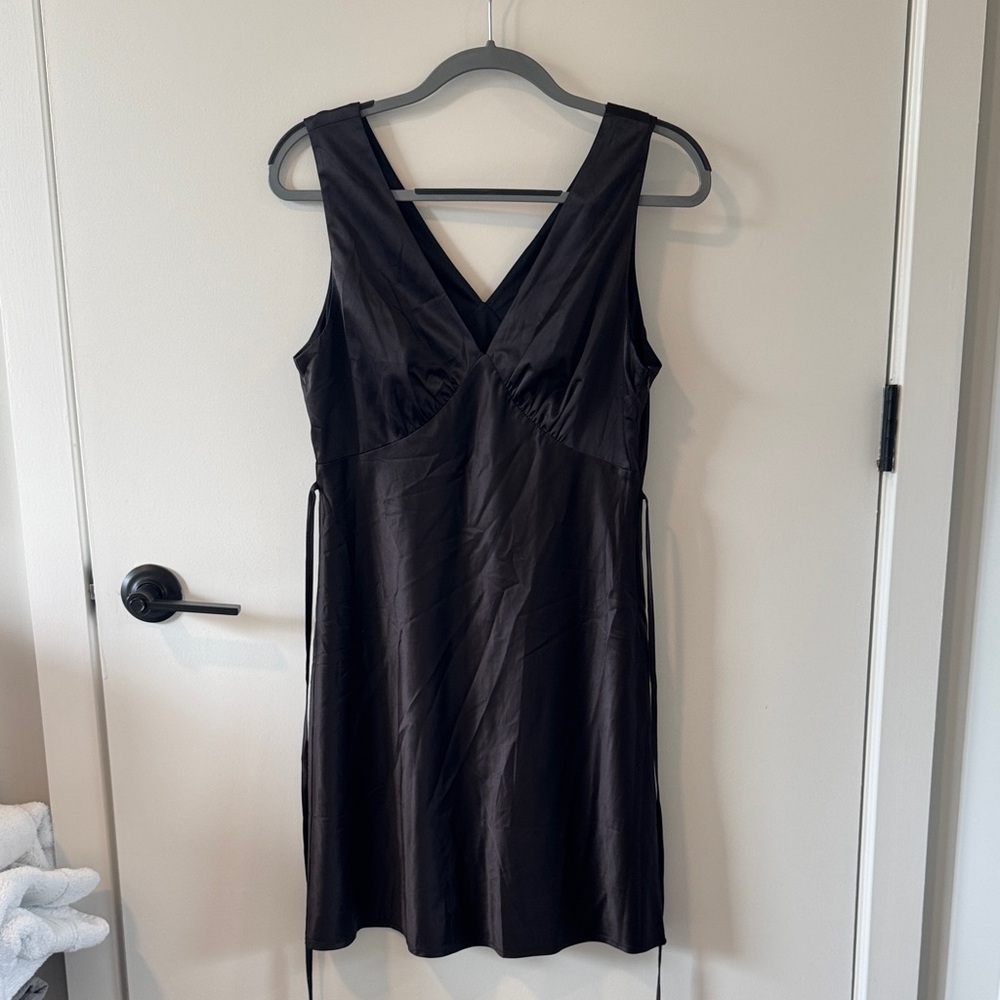 Black V-Neck Satin-Like Slip Dress